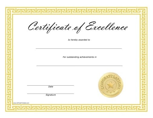 Free Printable Excellence Certificates