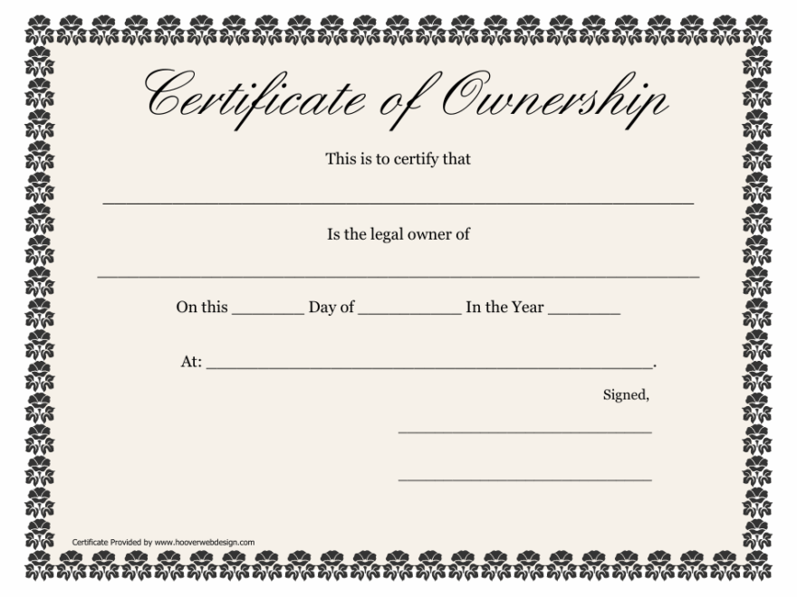 Certificate Of Ownership Template Black Download Printable PDF