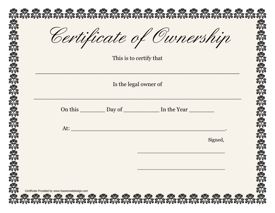 Certificate Of Ownership Template Black Download Printable PDF 