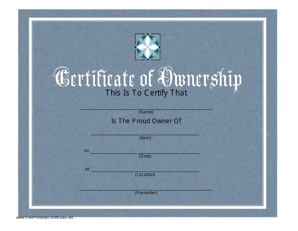 Certificate Of Ownership Template Grey Download Printable PDF 