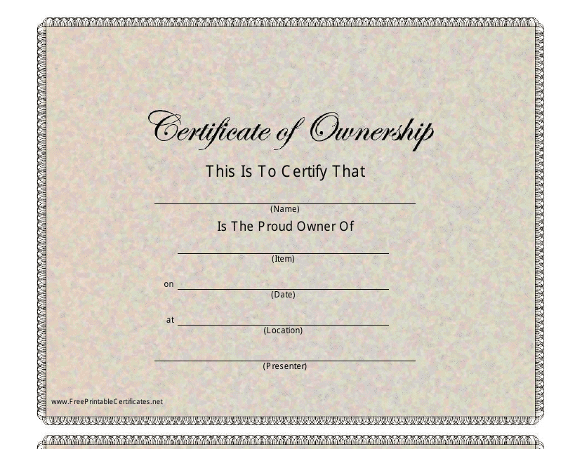 Certificate Of Ownership Templates PDF Download Fill And Print For 