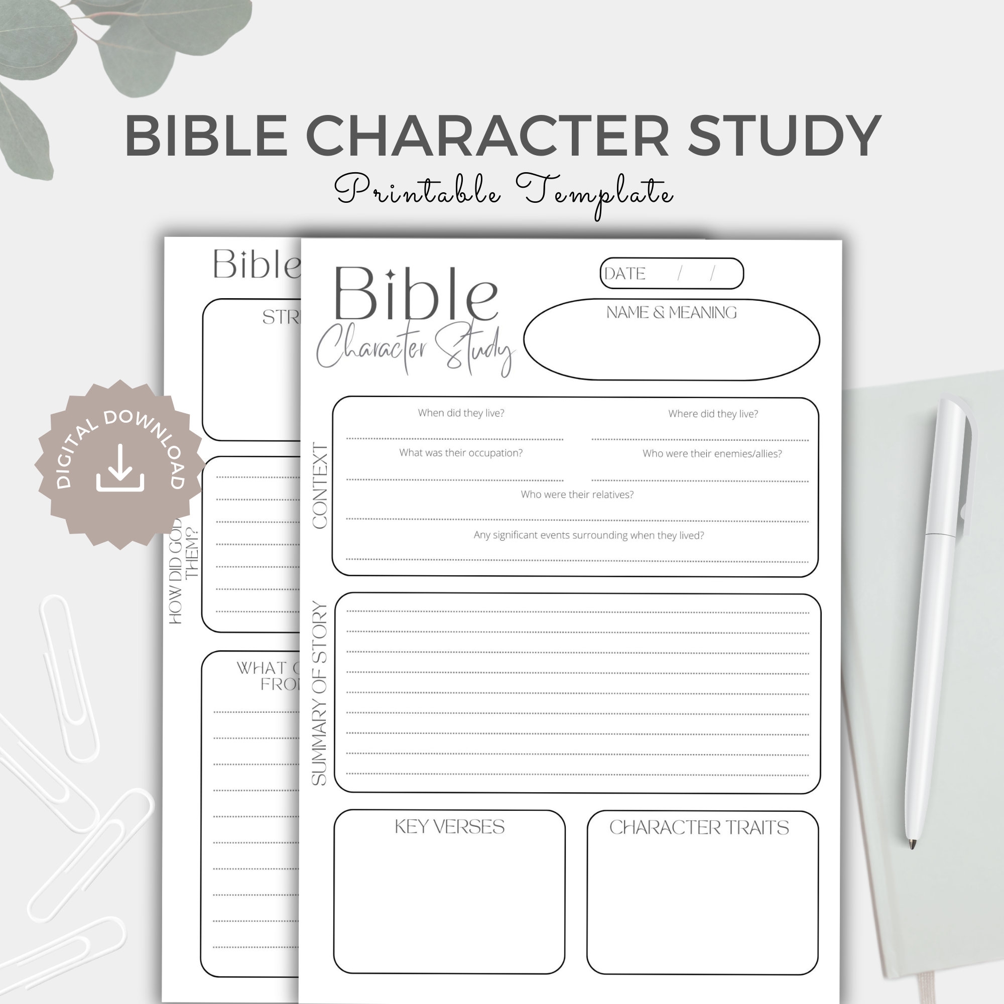 Character Bible Study Template Printable Bible Study Notes Etsy