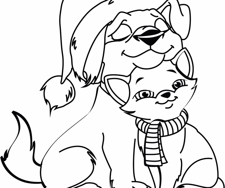 Christmas Cat And Dog Coloring Page For Kids Free Christmas Animals