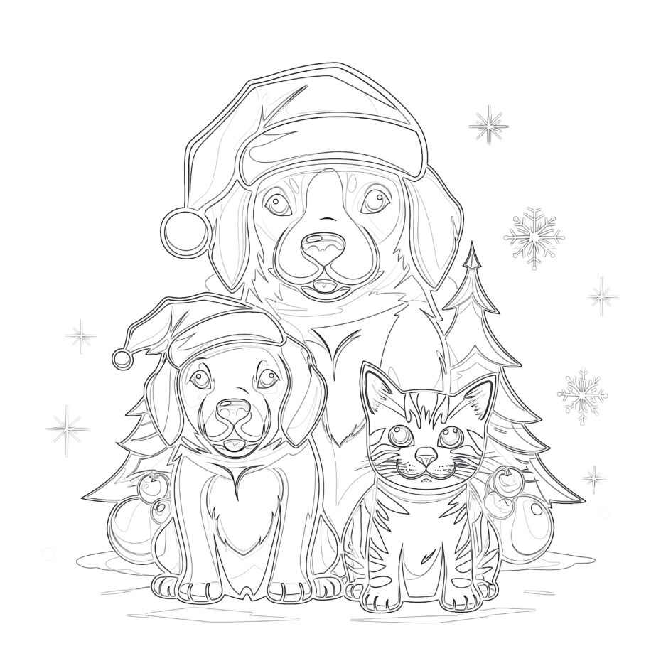 Printable Cat And Dog Christmas Coloring Pages