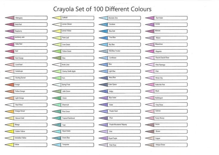 Colour Chart For Crayola 100 Different Colour Pack Page 1 Color