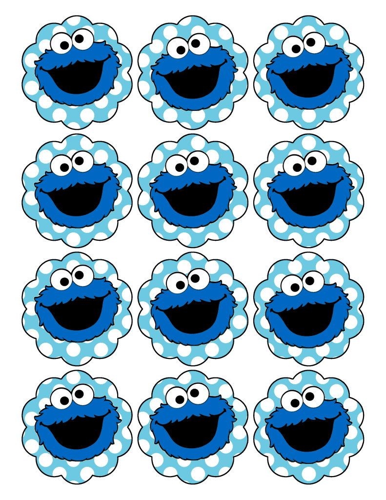 Cookie Monster Sticker Or Cupcake Topper Printable File 2 Inch Circle 