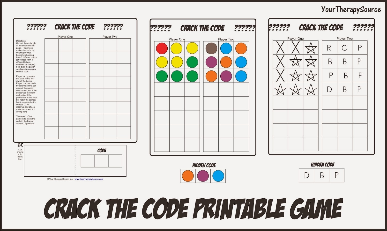 Crack The Code Free Printable Game Your Therapy Source Www 