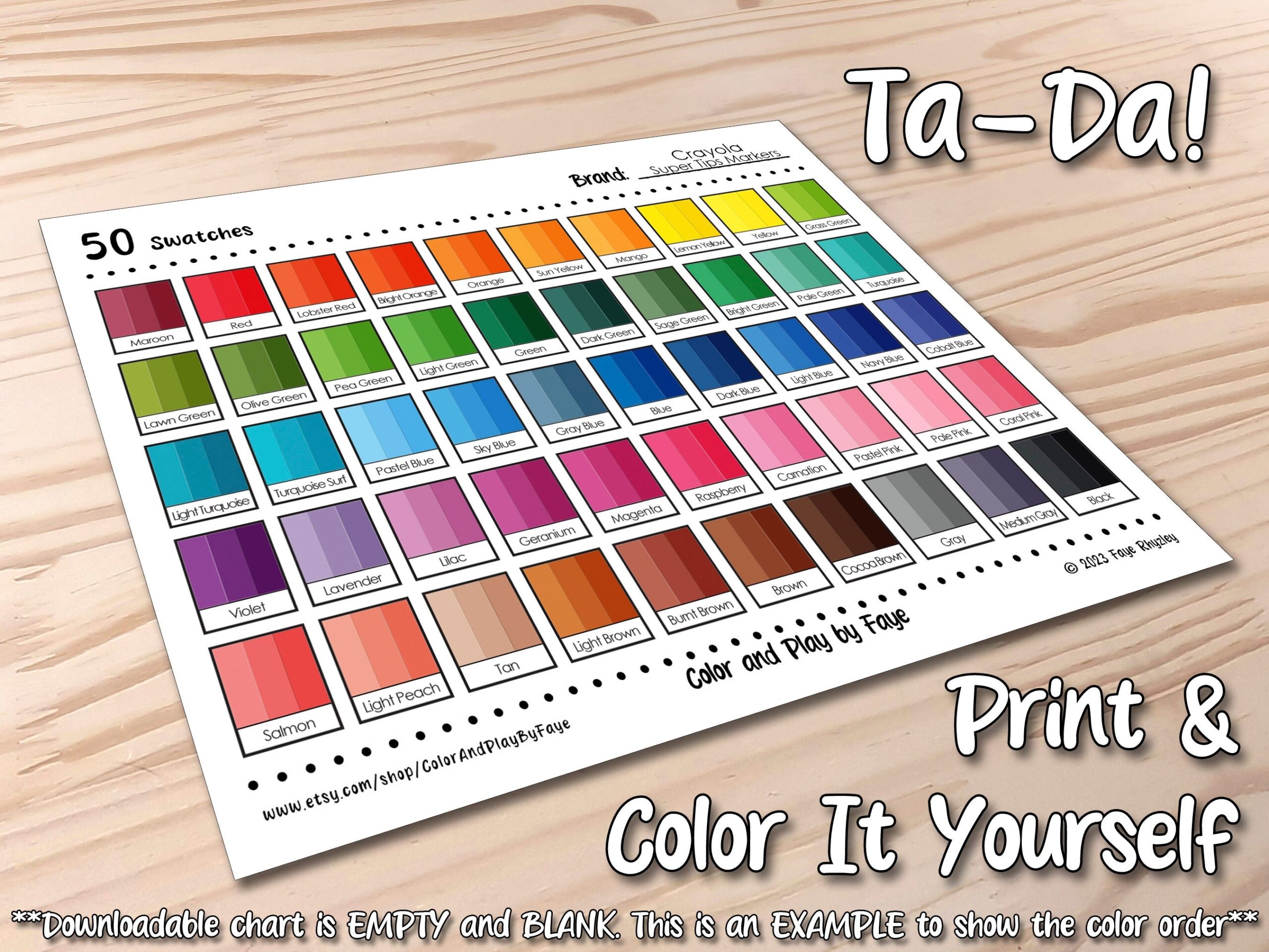 Crayola Super Tips 50 Marker Swatch Blank Chart Printable DIY Color 