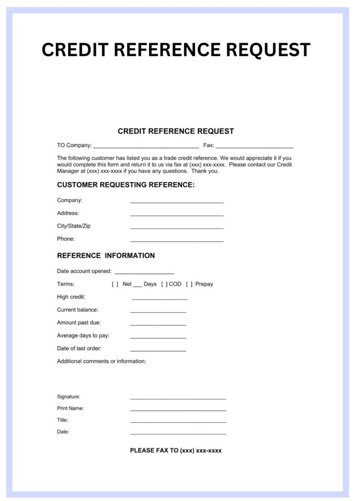 Printable Business Credit Reference Form