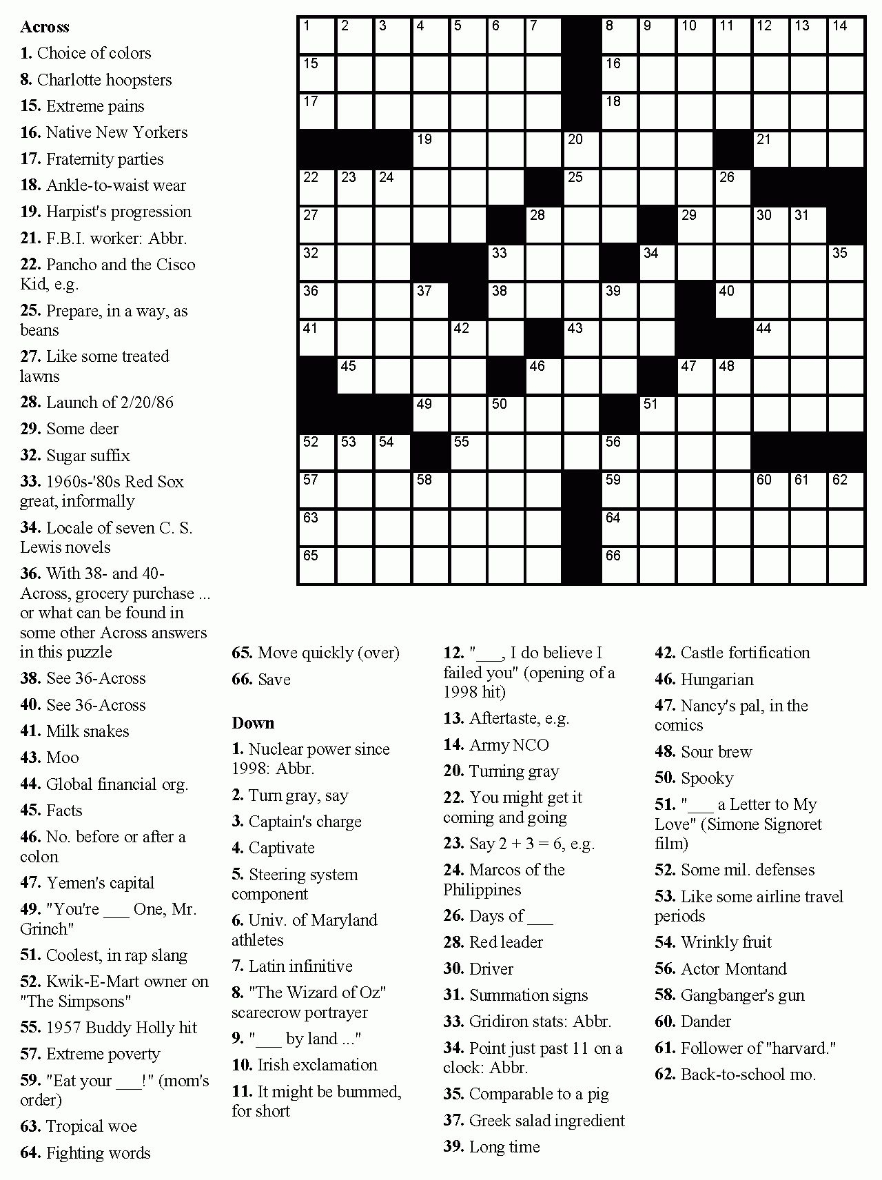 Crossword Puzzles Hard Printable