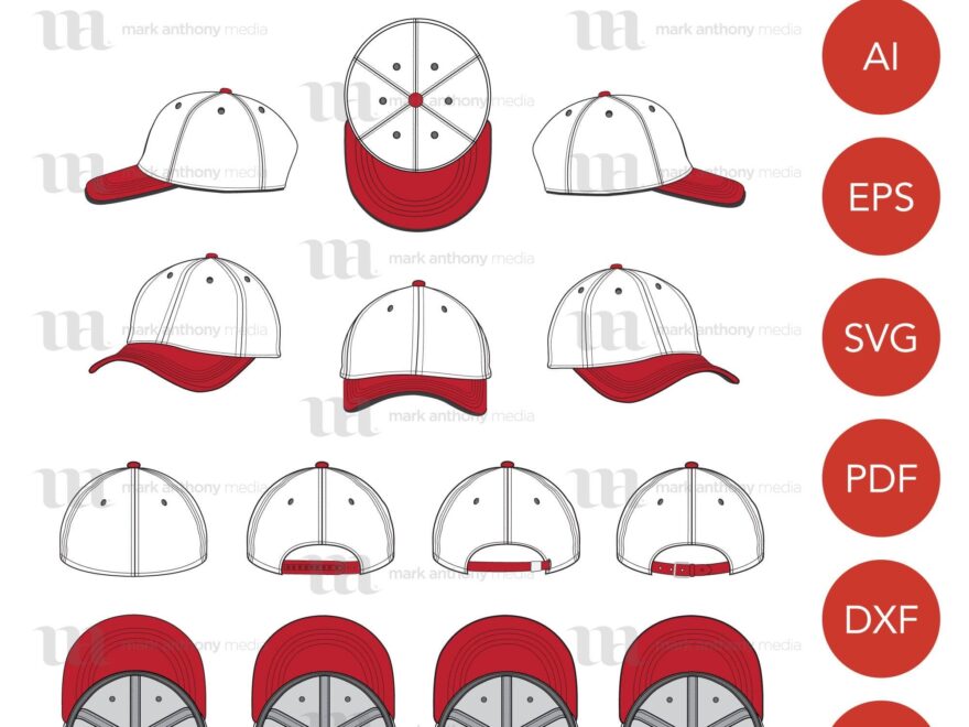 Curved Brim Baseball Cap Template 8 Angles Layered Detailed And