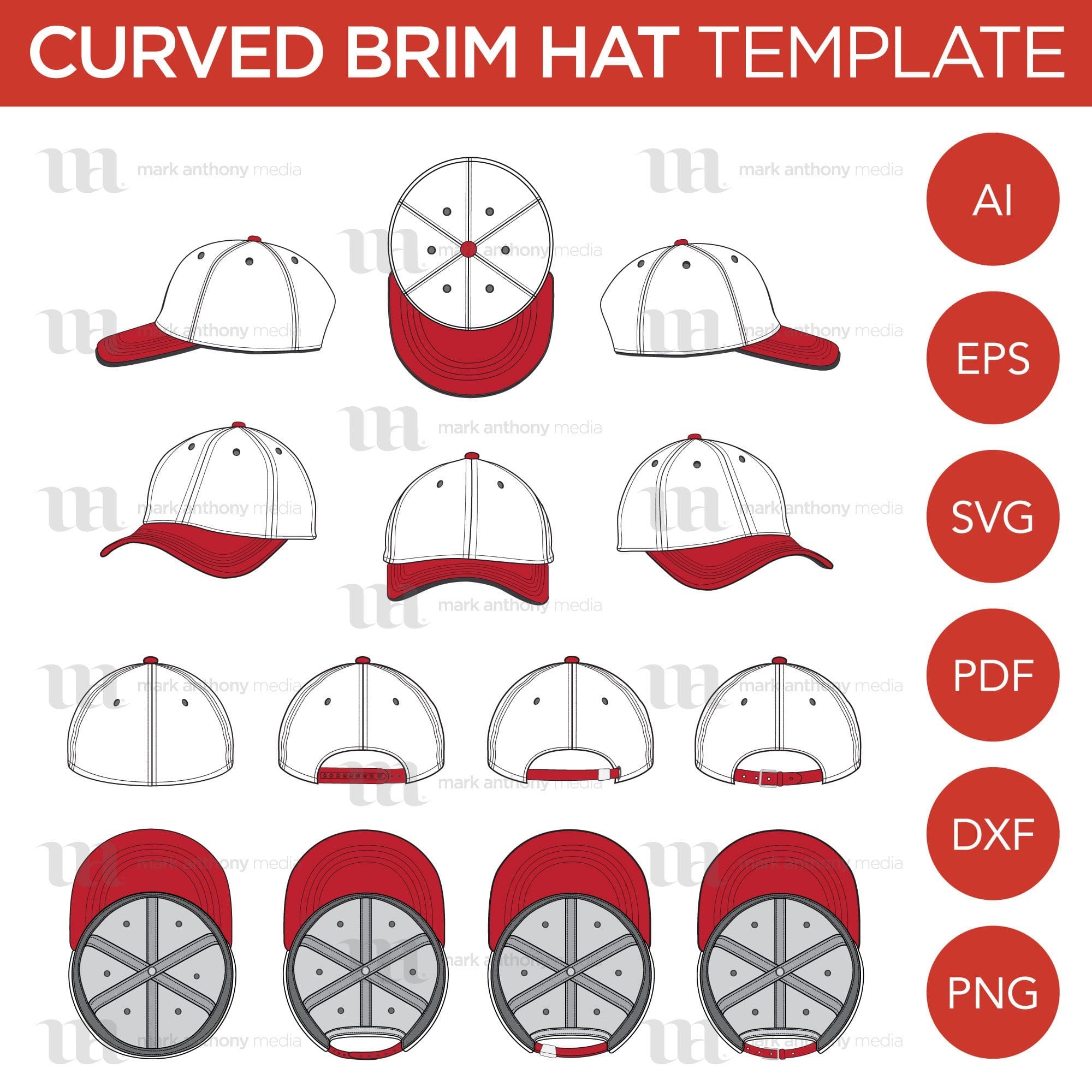 Curved Brim Baseball Cap Template 8 Angles Layered Detailed And 