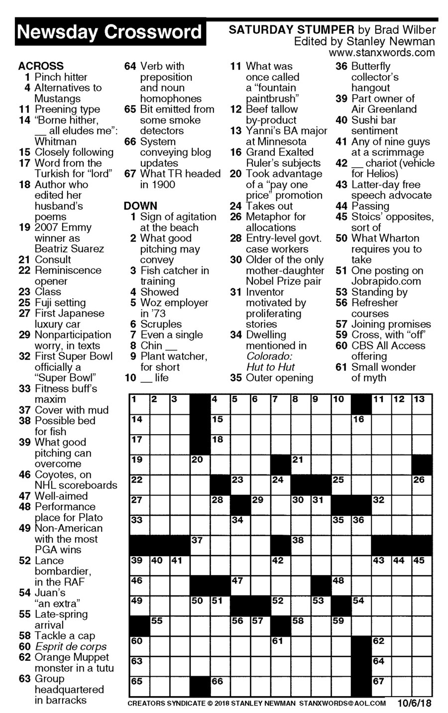 Daily Printable Crossword With Solutions