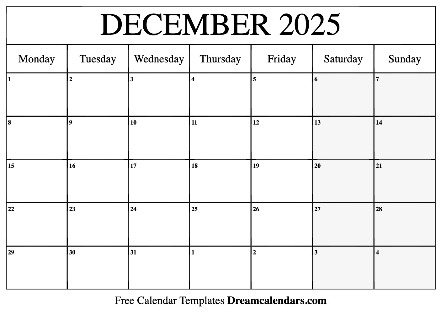 December 2025 Calendar Printable With Holidays
