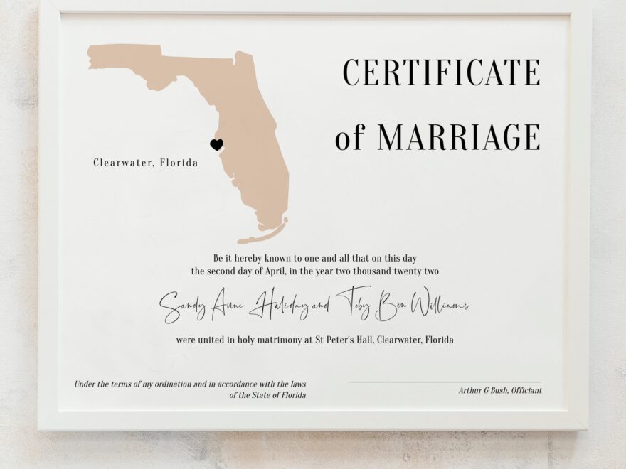 Destination Florida Certificate Of Marriage Wedding In Florida