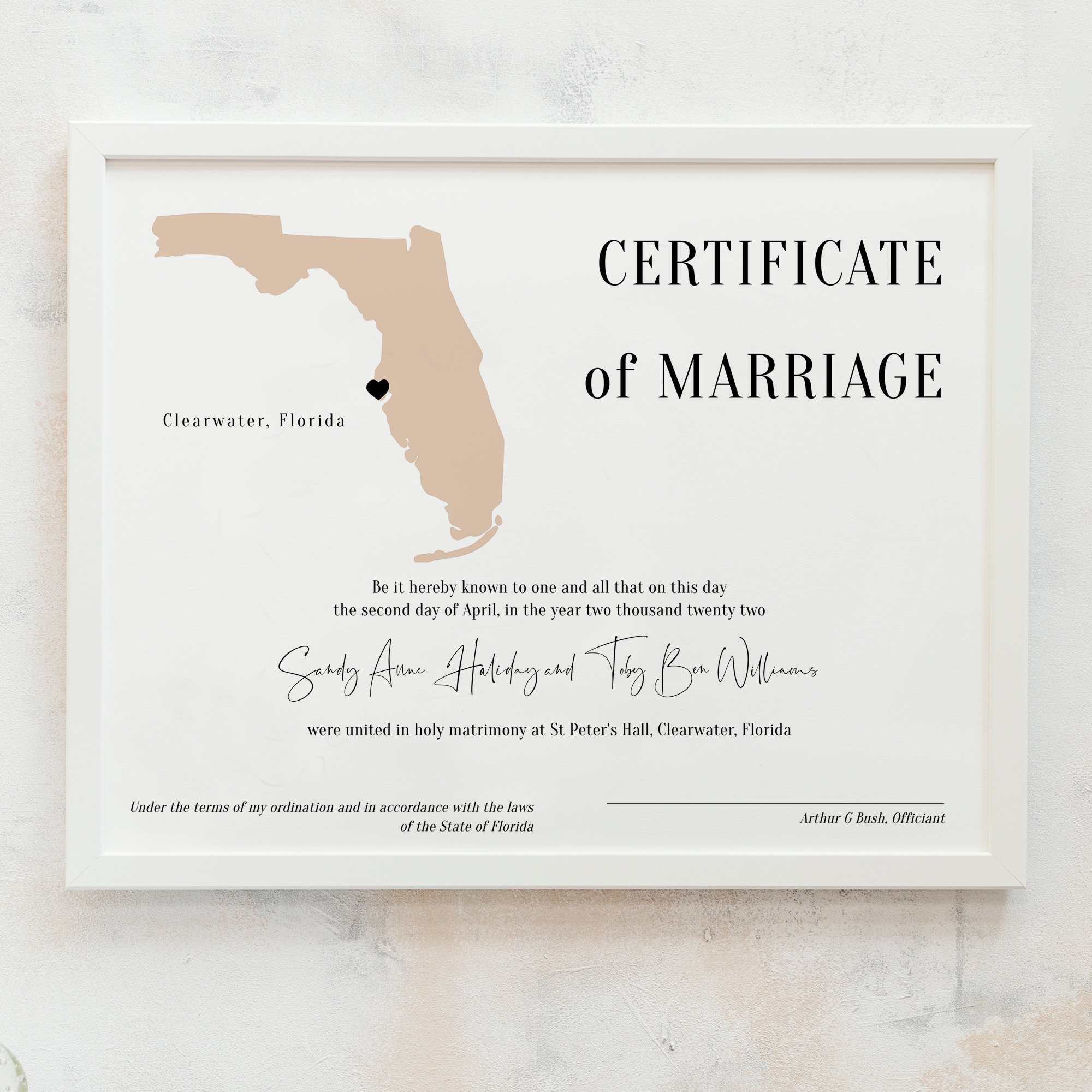 Destination Florida Certificate Of Marriage Wedding In Florida 