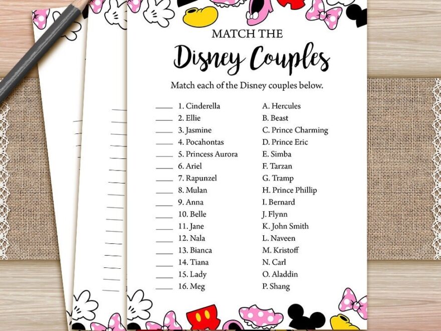Disney Couples Match Game Printable Disney Bridal Shower