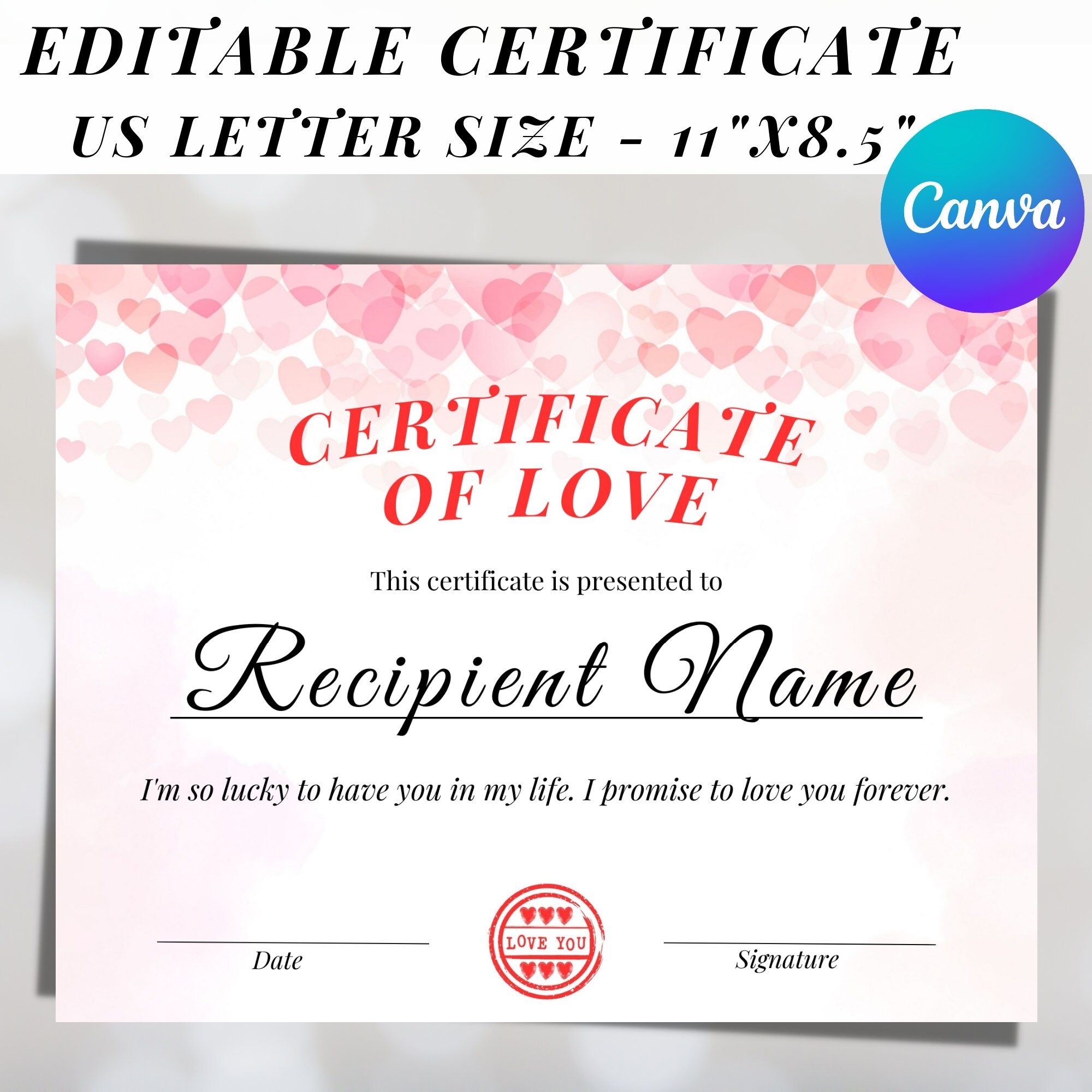 Printable Certificate Of Love