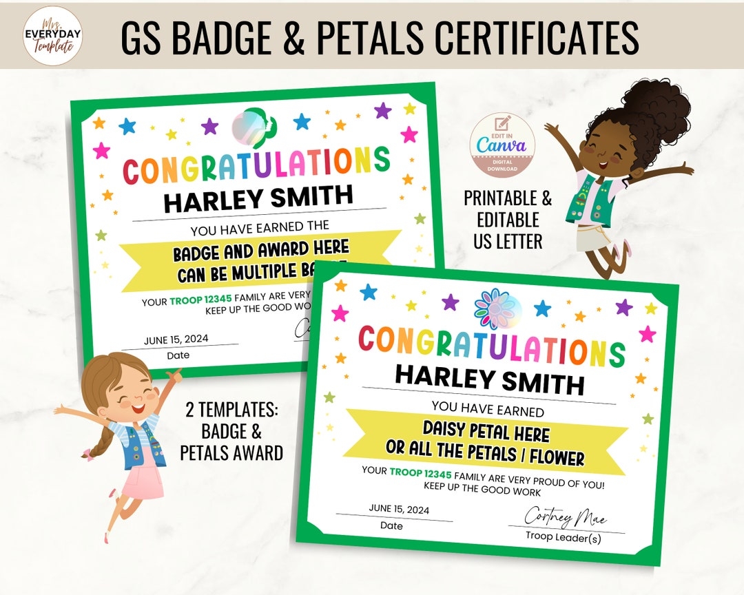 Girl Scout Awards Certificate Petals Printable
