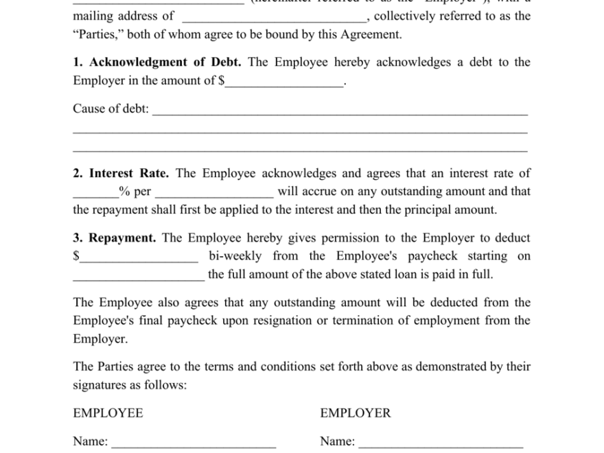 Employee Loan Agreement Template Fill Out Sign Online And Download
