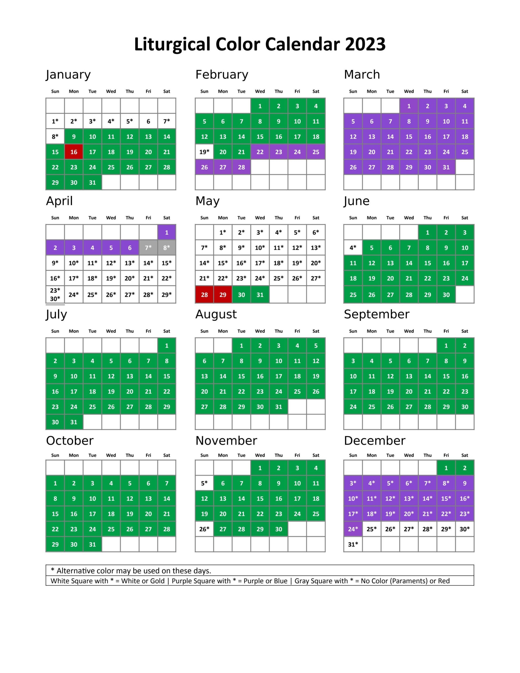 Episcopal Liturgical Colors Calendar 2024 Floris Petronella