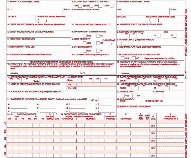 Example Of Cms 1500 Form Completed With Cms 1500 Form Free Medical