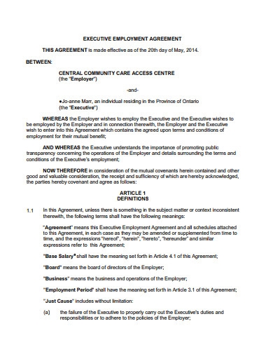 Executive Employment Agreement 10 Examples Format Pdf