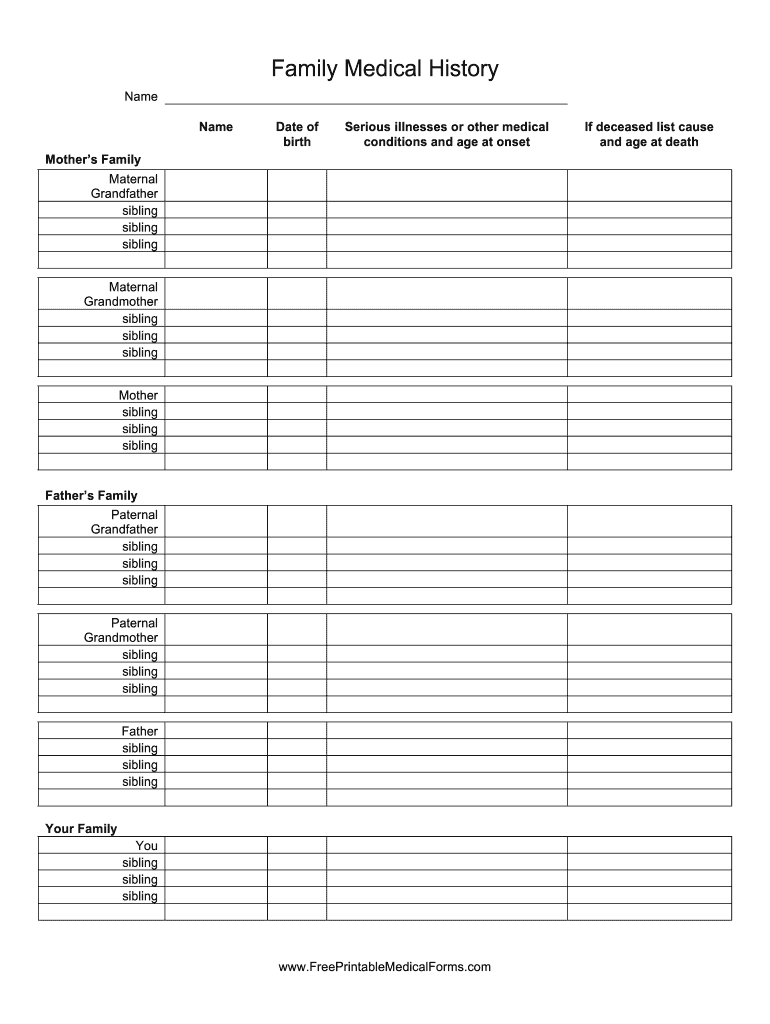 Family Health History Template