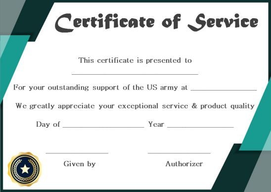 Federal Certificate Of Service Template Employee Services Volunteer 
