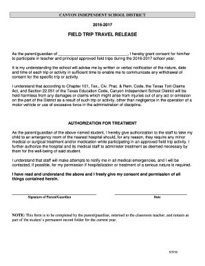 Field Trip Release Form Fill And Sign Printable Template Online