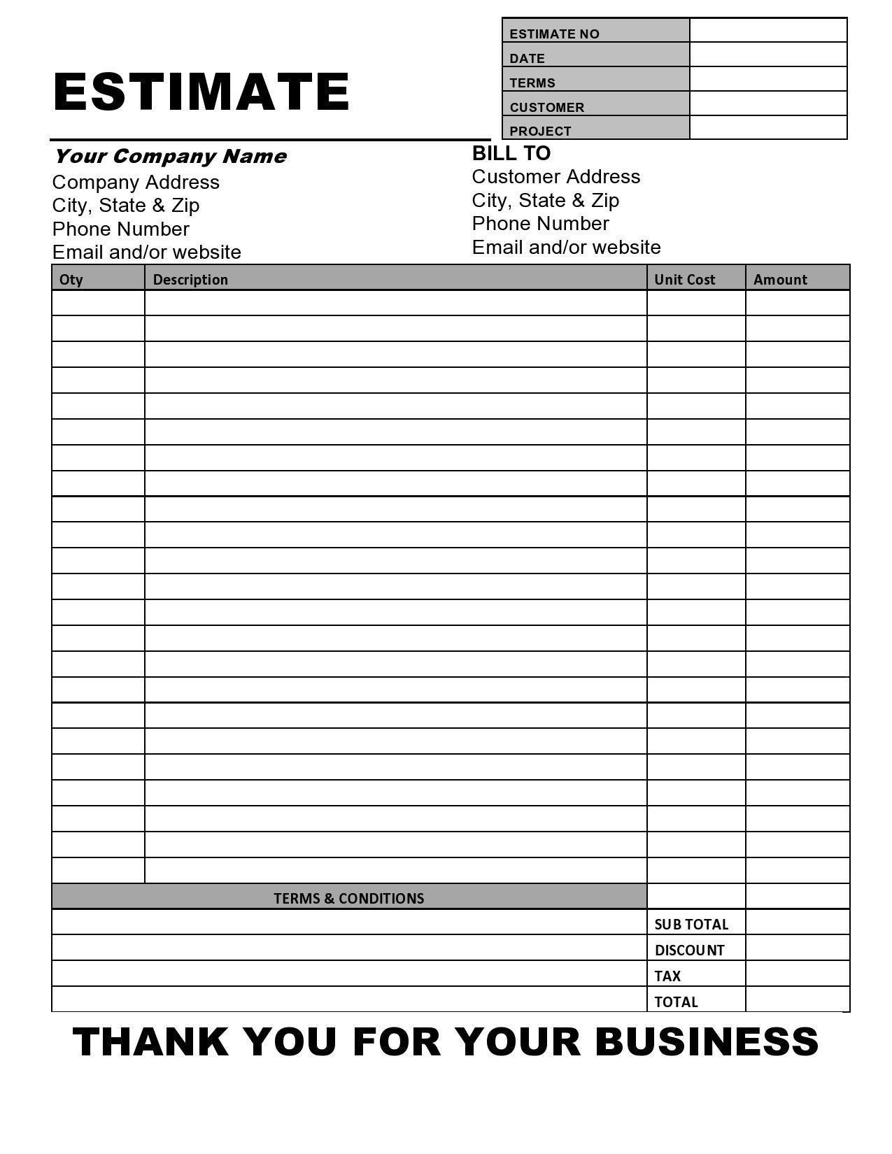 Fillable Estimate Form Printable Forms Free Online