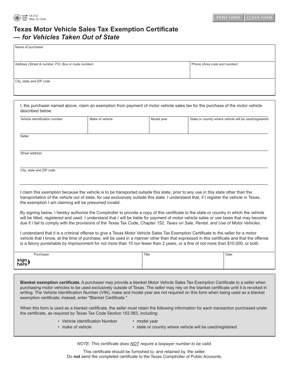 Printable Texas Tax Exempt Form
