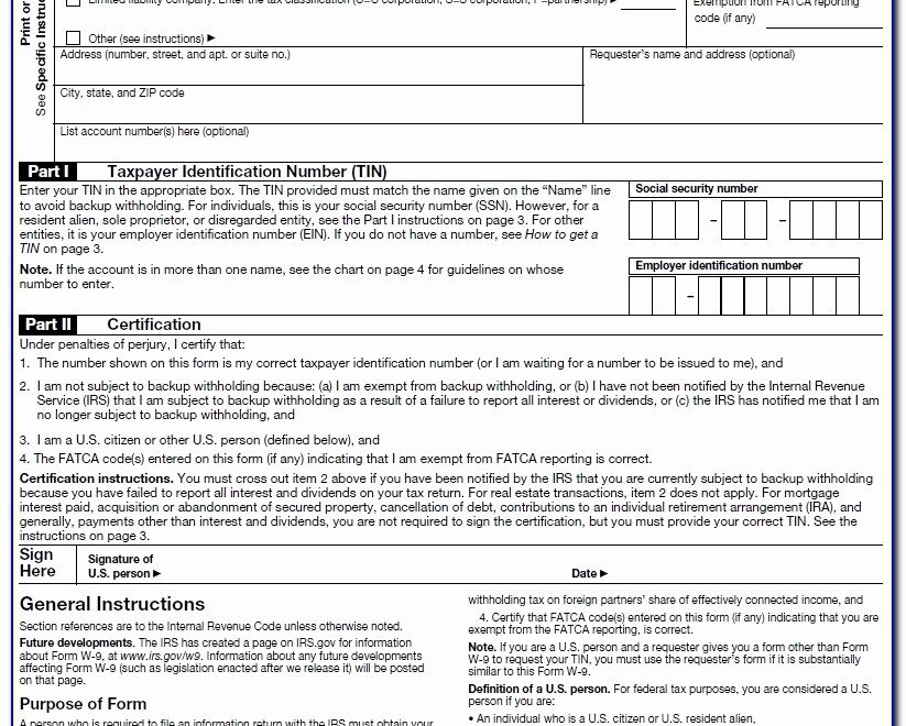 Fillable W 9 Tax Form Printable Forms Free Online
