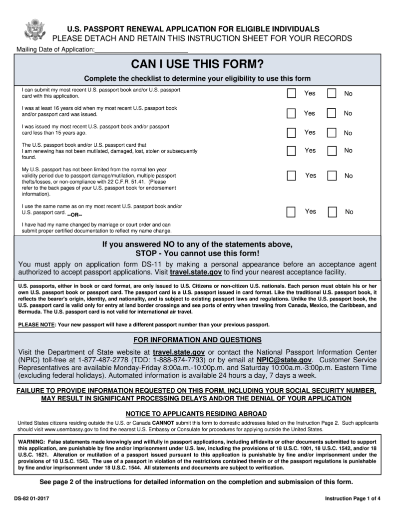 Us Post Office Printable Passport Renewal Form