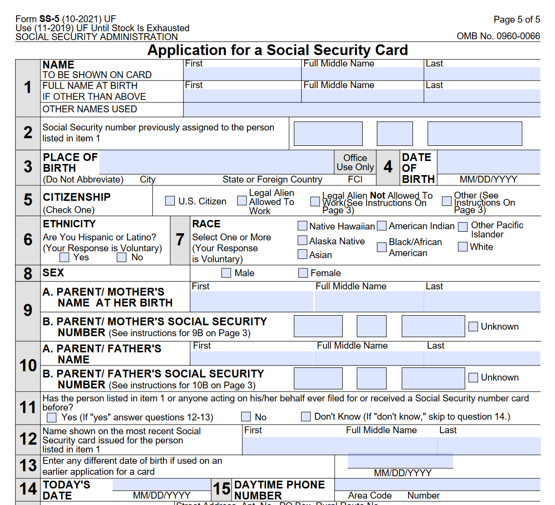 Form SS 5 Application For A Social Security Card Forms Docs 2023