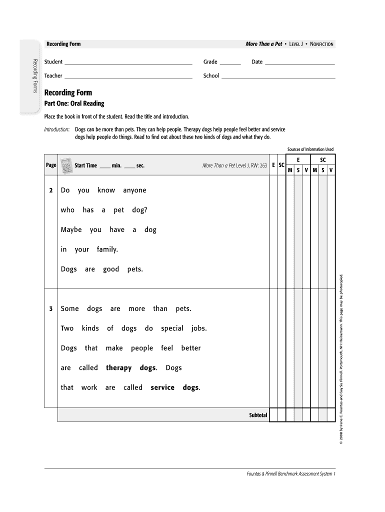 Fountas And Pinnell Running Records Pdf Fill Online Printable 
