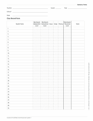 Printable Blank Running Record Form Fountas And Pinnell