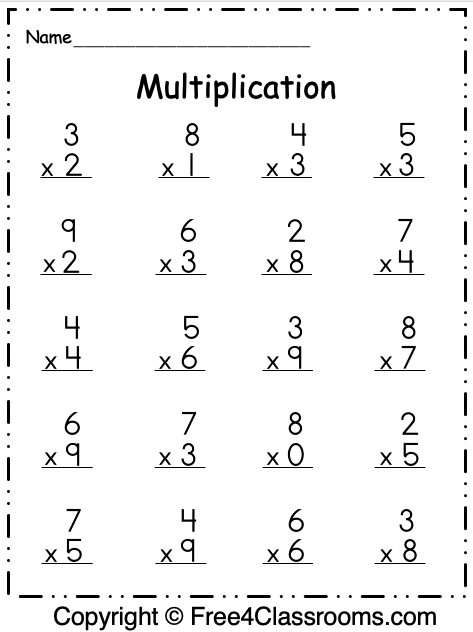 Free 1 Digit Multiplication Worksheet Free Worksheets Free4Classrooms