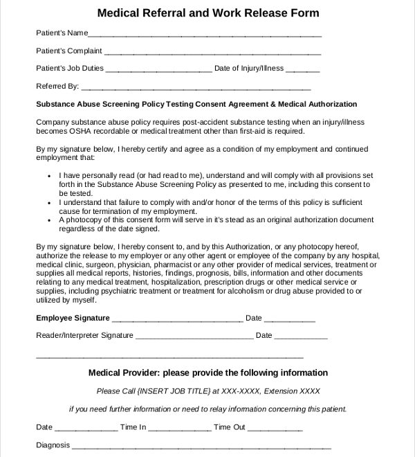 FREE 13 Work Release Form Samples PDF MS Word Google Docs