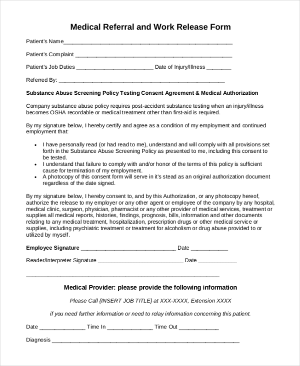 FREE 13 Work Release Form Samples PDF MS Word Google Docs