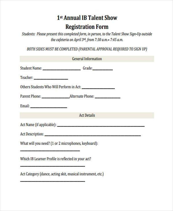 FREE 15 Talent Show Registration Form Samples PDF MS Word Google Docs