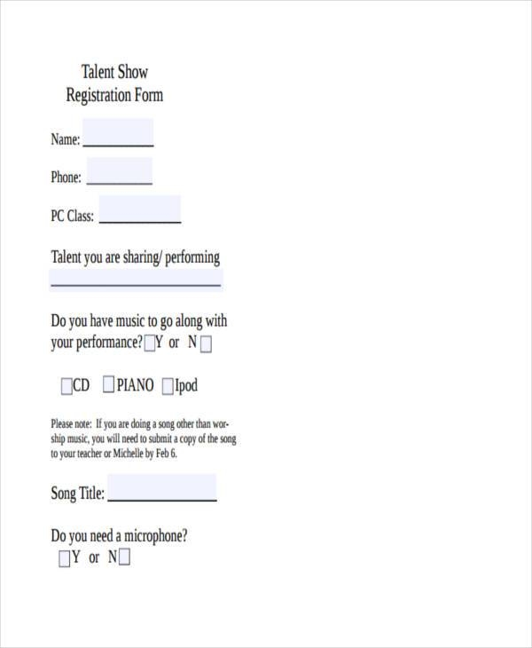 FREE 15 Talent Show Registration Form Samples PDF MS Word Google Docs