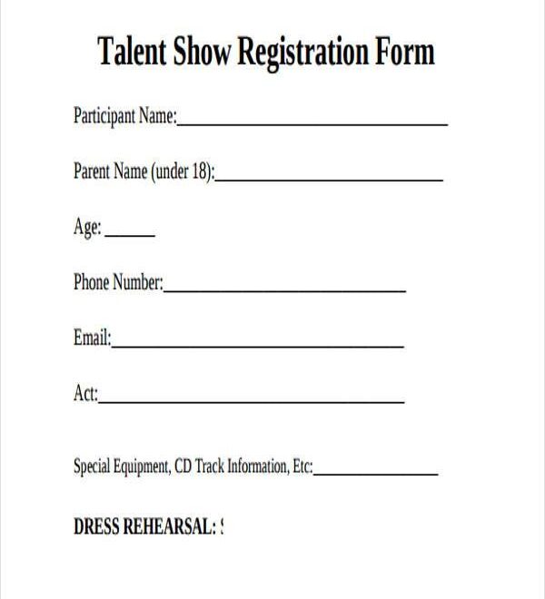 FREE 15 Talent Show Registration Form Samples PDF MS Word Google Docs