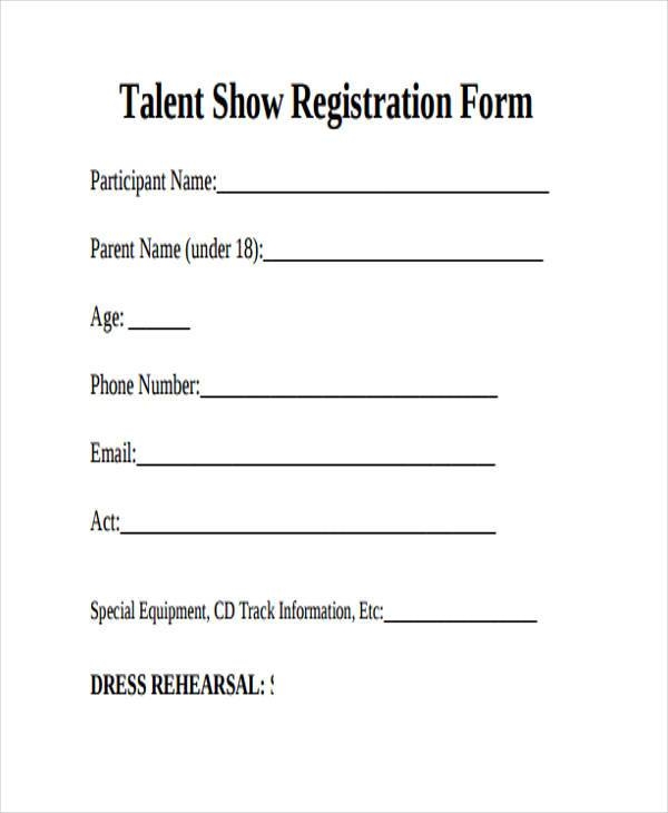 FREE 15 Talent Show Registration Form Samples PDF MS Word Google Docs