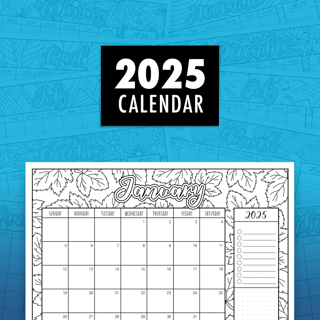 Free 2025 Printable Coloring Calendar By Sarah Renae Clark