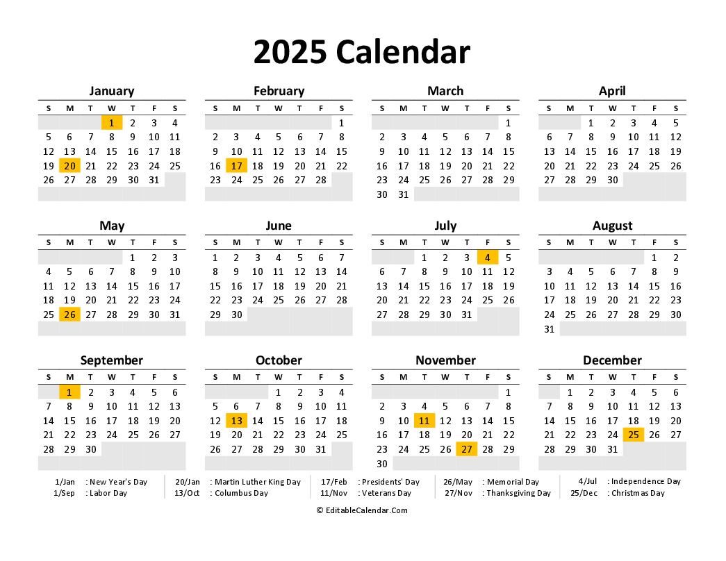 Free 2025 Word Calendar Blank And Printable Pages Miguel Hunter