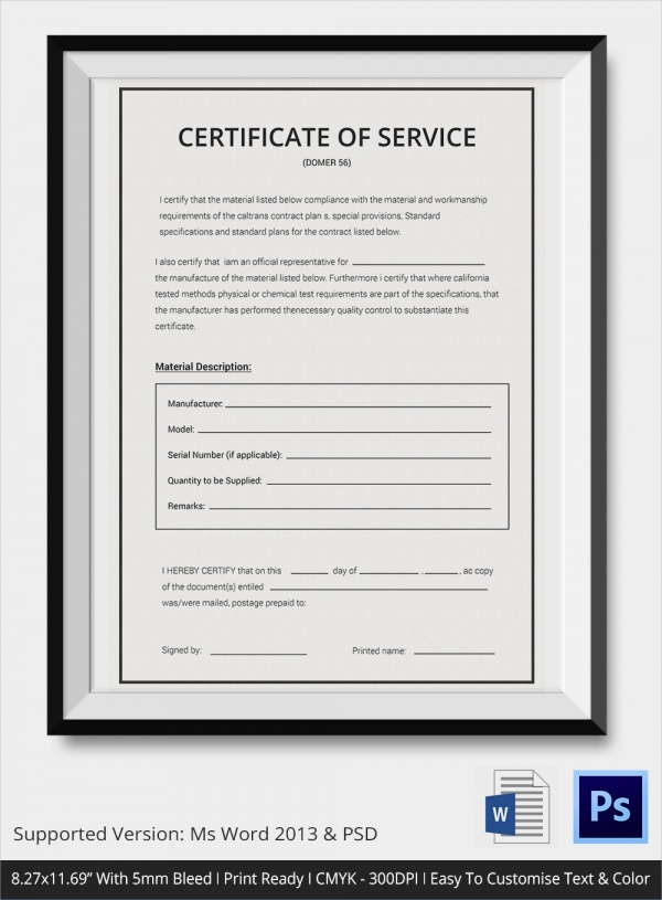 FREE 24 Certificate Of Service Samples Templates
