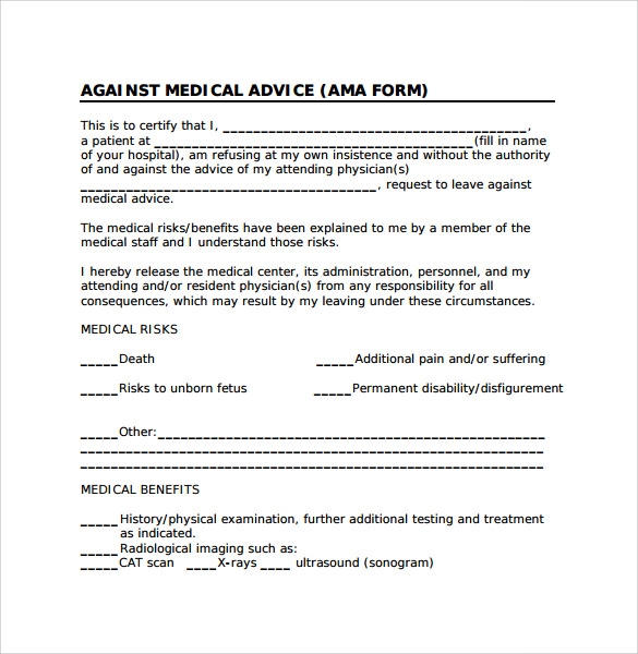 FREE 8 Against Medical Advice Forms In PDF