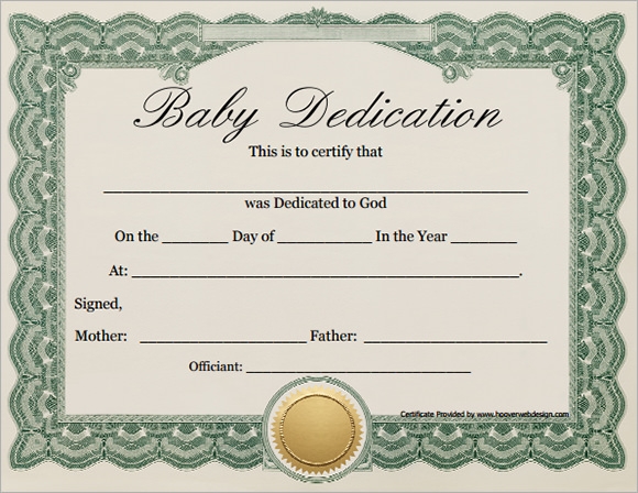 FREE 8 Sample Printable Baby Dedication Certificate Templates In PDF
