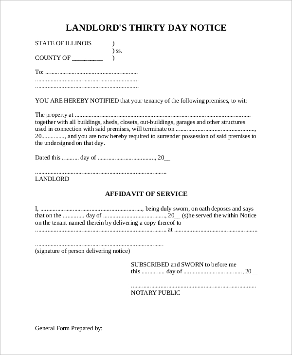 Free Printable 30 Day Notice To Tenant